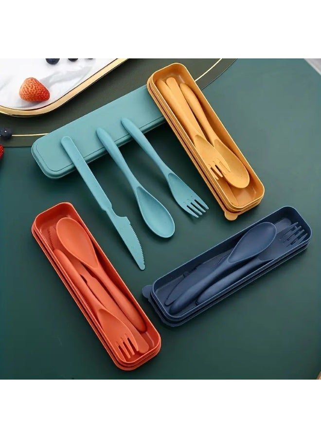 8 Colors Reusable Portable Wheat Straw Cutlery, Travel Utensils Flatware Sets with Case Storage Box, Spoon Knife Fork Tableware Sets, for Lunch Boxes Kids Adult Picnic Camping Outdoor Home Office - Image 2